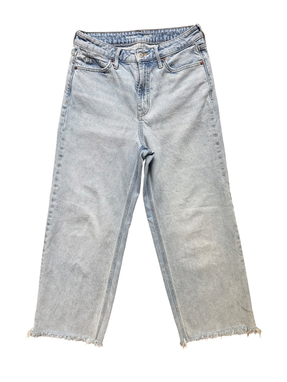 Old Navy Extra High Rise Wide Leg Jeans Size 6 Light Wash Raw Hem - Picture 2 of 9